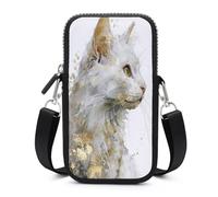 Jubonexis Bolso cruzado para teléfono móvil con diseño de gato blanco en hoja dorada con correa ajustable