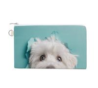 Jubonexis Bolso tipo cartera de lona, adorable perro mirando desde un agujero, monedero con cremallera, pequeña bolsa de cosméticos