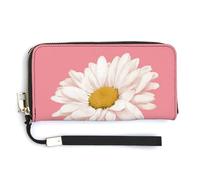 Jubonexis Bonita cartera de piel sintética de gran tamaño con diseño de margaritas blancas Just Bloom, monedero, funda para tarjetas de crédito, almacenamiento de dinero duradero para mujeres y