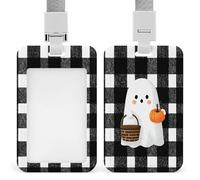 Jubonexis Bonita cesta de calabaza fantasma, color blanco y negro, soporte para tarjetas de identificación, retráctil, protector de tarjetas, placa de nombre, etiqueta de nombre para trabajo, oficina