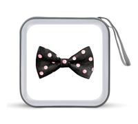 Jubonexis Bonita pajarita negra con lunares rosados, funda de almacenamiento portátil para CD, DVD, coche, hogar, viajes