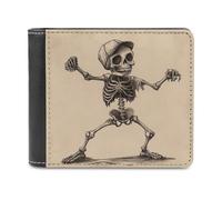 Jubonexis Bonita y divertida cartera plegable de piel sintética suave con diseño de esqueleto bailando, monedero, funda para tarjetas de crédito, tarjetero duradero, billetera delgada para hombres y