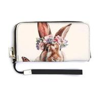 Jubonexis Bonito conejo de Pascua sentado en una cesta floral de piel sintética, cartera plegable larga, monedero, funda para tarjetas de crédito, almacenamiento de dinero duradero para mujeres y