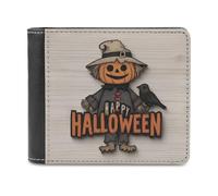 Jubonexis Bonito espantapájaros con cabeza de calabaza, cartera plegable de piel sintética suave, monedero, funda para tarjetas de crédito, tarjetero duradero, billetera delgada para hombres y mujeres