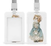 Jubonexis Bonito gatito con un vestido victoriano vintage para tarjetas de identificación, con clip retráctil, protector de tarjetas, placa de nombre, etiqueta de nombre para trabajo, oficina, médico