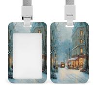 Jubonexis Bookshop in A Street Winter - Soporte retráctil para tarjetas de identificación, protector de tarjetas, placa de nombre, etiqueta de nombre para trabajo, oficina, médico, enfermera