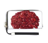 Jubonexis Boquette of Red Roses - Cartera larga plegable de piel sintética con diamantes de imitación brillantes, monedero, monedero para tarjetas de crédito, almacenamiento de dinero duradero para