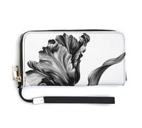 Jubonexis Botanical - Cartera larga de piel sintética con diseño de tulipán de loro negro, monedero, funda para tarjetas de crédito, almacenamiento de dinero duradero para mujeres y hombres