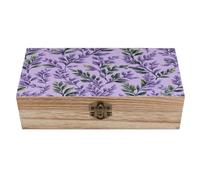 Jubonexis Caja de almacenamiento de madera de follaje morado lavanda y verde salvia con tapa con bisagras y cierre frontal, caja grande de recuerdo