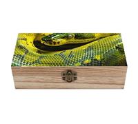 Jubonexis Caja de almacenamiento de madera de serpiente amarilla y verde con tapa con bisagras y cierre frontal, caja de recuerdo grande