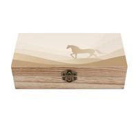 Jubonexis Caja de almacenamiento minimalista de madera con silueta de caballo con tapa con bisagras y cierre frontal, caja grande de recuerdo