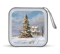 Jubonexis Caja de almacenamiento portátil para CD y DVD con diseño de árbol de Navidad para coche, hogar, viajes