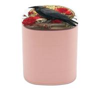 Jubonexis Cajas de joyería con diseño de rosas de libro antiguo de cuervo majestuoso para mujer, organizador de pendientes, organizador giratorio de joyas para collares, pulseras, anillos