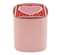 Jubonexis Cajas de joyería grandes de corazón rosa sobre rojo con lunares para mujer, organizador de pendientes, organizador giratorio de joyas para collares, pulseras y anillos