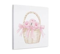 Jubonexis Canasta de paja de acuarela llena de peonías en lienzo para pared, pintura estética para sala de estar, decoración de granja, marco de 40 x 40 cm