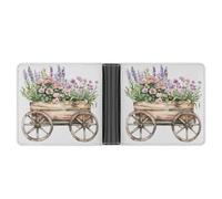 Jubonexis Carro de jardín de madera con flores acuarela suave de piel sintética plegable, monedero, funda para pase de crédito, tarjetero duradero, billetera delgada para hombres y mujeres