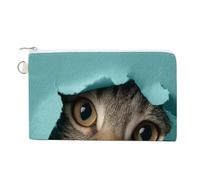 Jubonexis Cartera de lona, adorable monedero con estampado de gato mirando desde un agujero, monedero con cremallera, pequeña bolsa de cosméticos