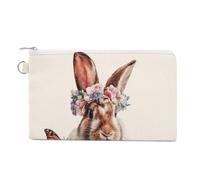 Jubonexis Cartera de lona, bonito conejo de Pascua sentado en una cesta floral, monedero con cremallera, bolsa pequeña para cosméticos