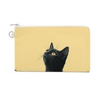 Jubonexis Cartera de lona, bonito gato negro sentado en maceta beige, monedero con cremallera, pequeña bolsa de cosméticos