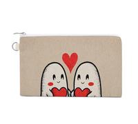 Jubonexis Cartera de lona, con diseño de fantasmas con corazones rojos, para Halloween, San Valentín, monedero, con cremallera, pequeña bolsa de cosméticos