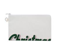 Jubonexis Cartera de lona, con texto en inglés "Christmas in Dark Forest Green", monedero con estampado cursivo, monedero con cremallera, pequeña bolsa de cosméticos