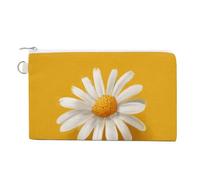 Jubonexis Cartera de lona, con texto en inglés «Word Sunshine and Single Daisy on Yellow Print», monedero con cremallera, pequeña bolsa de cosméticos