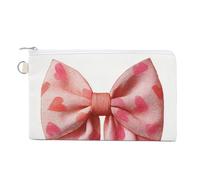 Jubonexis Cartera de lona, diseño de corazón rojo con lazo de coqueta para monedero con estampado de San Valentín, monedero con cremallera, pequeña bolsa de cosméticos