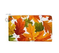 Jubonexis Cartera de lona, diseño de hojas de otoño gigantes, color naranja, rojo y verde, monedero con cremallera, pequeña bolsa de cosméticos