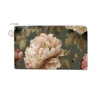 Jubonexis Cartera de lona, flor de peonía en gris oliva, monedero con cremallera, pequeña bolsa de cosméticos