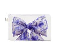 Jubonexis Cartera de lona, lazo de lavanda claro con intrincado estampado floral Toile monedero, monedero con cremallera, pequeña bolsa de cosméticos