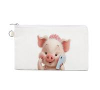 Jubonexis Cartera de lona, lindo cerdo caprichoso con un monedero con impresión de teléfono móvil, monedero con cremallera, pequeña bolsa de cosméticos