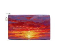 Jubonexis Cartera de lona, monedero con estampado de atardecer rojo sobre el campo de amapolas, monedero con cremallera, pequeña bolsa de cosméticos
