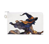 Jubonexis Cartera de lona, monedero con estampado de bruja negra sentada en escoba, monedero con cremallera, pequeña bolsa de cosméticos