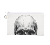 Jubonexis Cartera de lona, monedero con estampado de calavera humana en blanco y negro, monedero con cremallera, pequeña bolsa de cosméticos