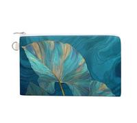Jubonexis Cartera de lona, monedero con estampado de corrientes oceánicas azules con diseño de hojas grandes, monedero con cremallera, pequeña bolsa de cosméticos