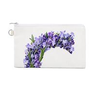 Jubonexis Cartera de lona, monedero con estampado de flores de lavanda con letra C, monedero con cremallera, pequeña bolsa de cosméticos