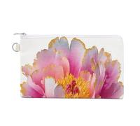 Jubonexis Cartera de lona, monedero con estampado de flores de peonía rosa, monedero con cremallera, pequeña bolsa de cosméticos