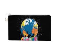 Jubonexis Cartera de lona, monedero con estampado de graffiti de bola de helado de planeta tierra, monedero con cremallera, pequeña bolsa de cosméticos