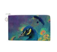 Jubonexis Cartera de lona, monedero con estampado de pavo real, azul, verde, morado, amarillo, monedero con cremallera, pequeña bolsa de cosméticos