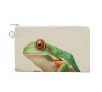 Jubonexis Cartera de lona, monedero con estampado de rana de árbol en una rama, monedero con cremallera, pequeña bolsa de cosméticos