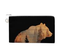Jubonexis Cartera de lona, monedero con estampado de silueta de oso entre árboles del bosque, monedero con cremallera, pequeña bolsa de cosméticos
