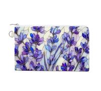 Jubonexis Cartera de lona, monedero con estampado de vidrieras de lavanda morada, monedero con cremallera, pequeña bolsa de cosméticos