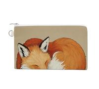 Jubonexis Cartera de lona, monedero con estampado de zorro rojo en forma de corazón, monedero con cremallera, pequeña bolsa de cosméticos