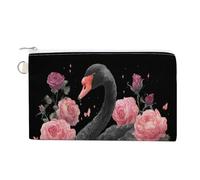 Jubonexis Cartera de lona, monedero gótico estético negro cisne rosa con estampado de calavera, monedero con cremallera, pequeña bolsa de cosméticos