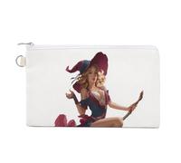 Jubonexis Cartera de lona, monedero sexy con estampado de bruja volando en la escoba, monedero con cremallera, pequeña bolsa de cosméticos