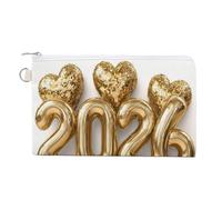 Jubonexis Cartera de lona, números 2026 con dos globos en forma de corazón, monedero con cremallera, pequeña bolsa de cosméticos