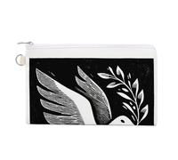 Jubonexis Cartera de lona, paloma de la paz con una ramita de oliva, monedero con estampado de linocut, monedero con cremallera, pequeña bolsa de cosméticos