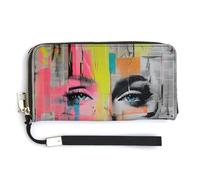 Jubonexis Cartera de piel sintética con diseño abstracto para mujer, diseño de arte pop, cartera larga y plegable, monedero, funda para tarjetas de crédito, almacenamiento de dinero duradero para