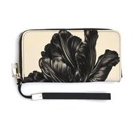 Jubonexis Cartera de piel sintética con diseño botánico vintage de tulipán negro botánico, monedero, funda para tarjetas de crédito, almacenamiento de dinero duradero para mujeres y hombres