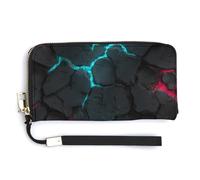 Jubonexis Cartera futurista de aleación brillante con venas de energía agrietadas de cuero sintético largo y plegable, monedero para tarjetas de crédito, almacenamiento de dinero duradero para mujeres